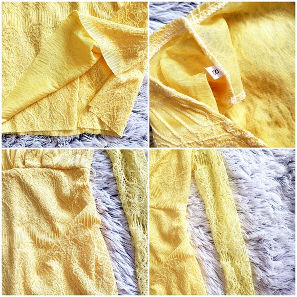 Yellow Deep V Neck Lace Dress - Picture 8 of 8